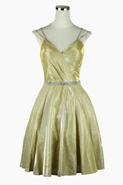 Cinderella Couture Prom Short Beaded Metallic Glitter Cocktail Dress In Brown