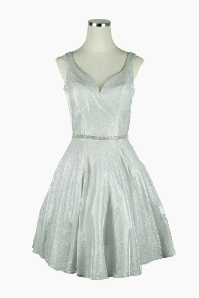 Cinderella Couture Prom Short Sleeveless Metallic Glitter Dress In Silver