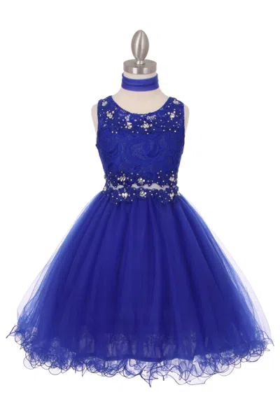 Cinderella Couture Rhinestone Lace Flower Girl Dress With Peekaboo Waist In Blue