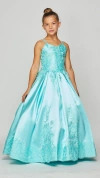 Cinderella Couture Satin Long Flower Girl Dress In Blue