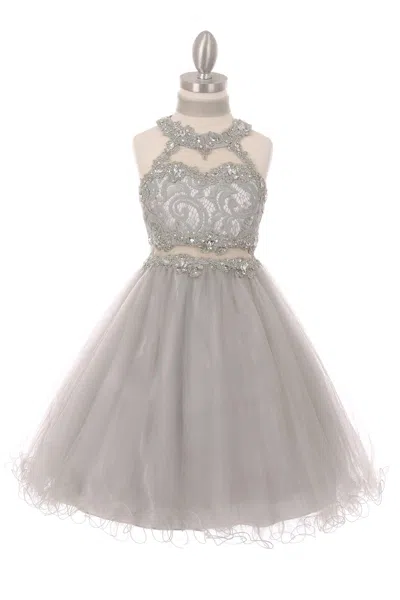 Cinderella Couture Short Beaded Dress Flower Girls In Silver