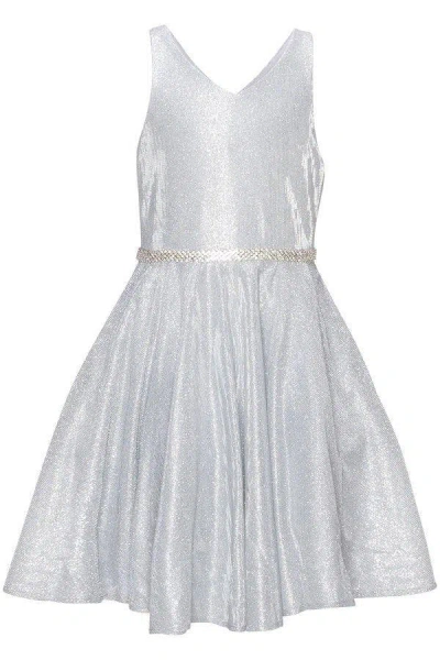 Cinderella Couture Short Flower Girl Sleeveless Metallic Glitter Dress In Silver