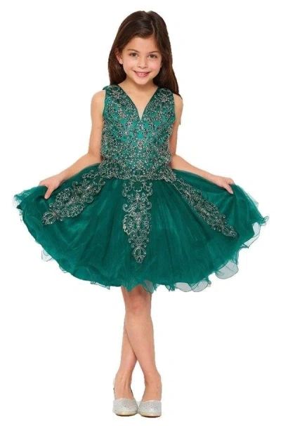 Cinderella Couture Short Sleeveless Flower Girl Dress In Green