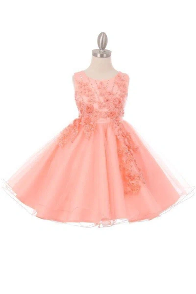 Cinderella Couture Short Sleeveless Glitter Flower Girl Dress In Orange