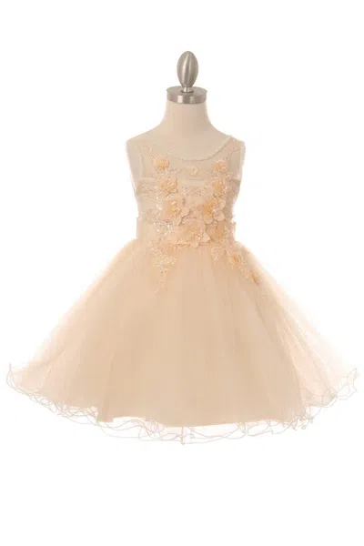 Cinderella Couture Sleeveless Embellished Short Party Flower Girls Dress In Gold