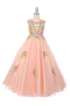 Cinderella Couture Sleeveless Floral Lace And Tulle Flower Girl Dress In Pink
