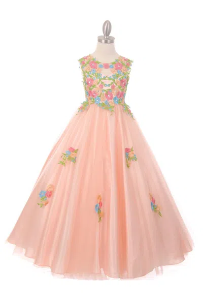 Cinderella Couture Sleeveless Floral Lace And Tulle Flower Girl Dress In Pink