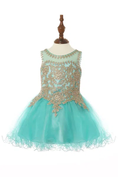 Cinderella Couture Sleeveless Gold Embellished Short Party Dress In Blue