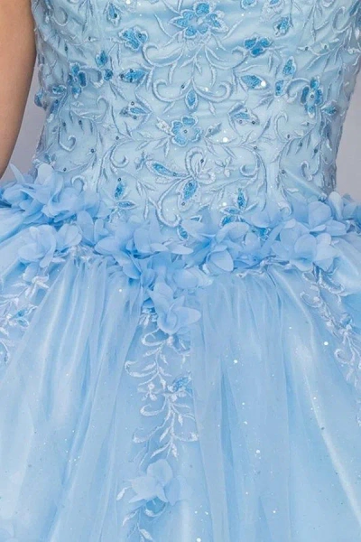 Cinderella Couture Sleeveless Long Flower Girls Dress In Blue