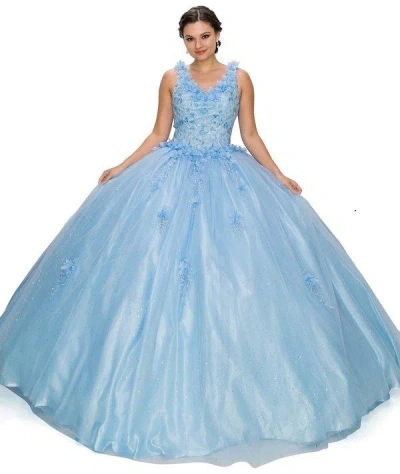 Cinderella Couture Sleeveless Long Quinceanera Dress In Blue