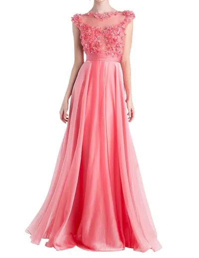 Cinderella Divine 3d Flower With Embellishments Chiffon Gown In Coral In Pink