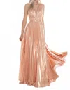 Cinderella Divine A-line Metallic Pleated Gown In Rose Gold In Multi