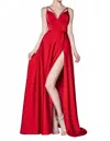 Cinderella Divine A-line V-neckline Gown With Slit In Red In Red