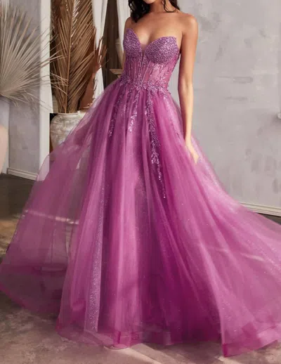 Cinderella Divine Ailiyah Embellished Tulle Maxi Gown In Amethyst In Purple