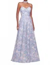 Cinderella Divine Bella Strapless A-line Floral Satin Dress In Blue