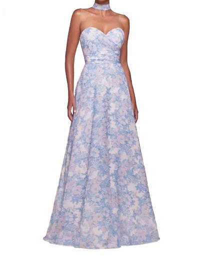 Cinderella Divine Bella Strapless A-line Floral Satin Dress In Blue