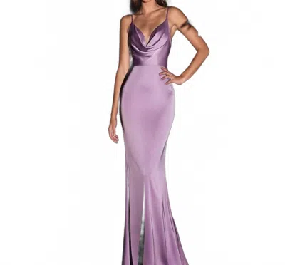 Cinderella Divine Cowl Fitted Satin Gown In Lavender In Purple