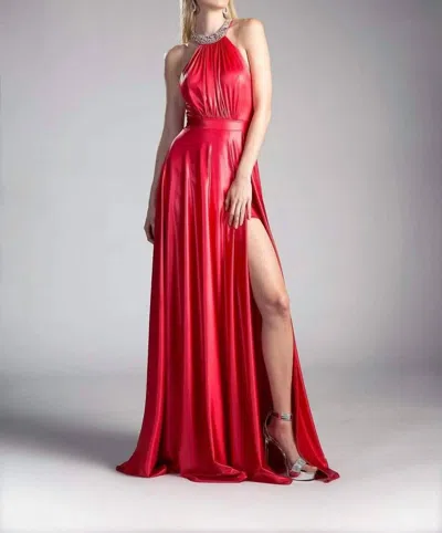 Cinderella Divine Embellished Halter Neck Evening Gown In Red
