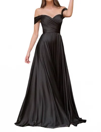 Cinderella Divine Julia A-line Satin Off The Shoulder Dress In Black