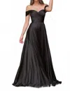Cinderella Divine Off Shoulder A-line Satin Dress In Black In Black