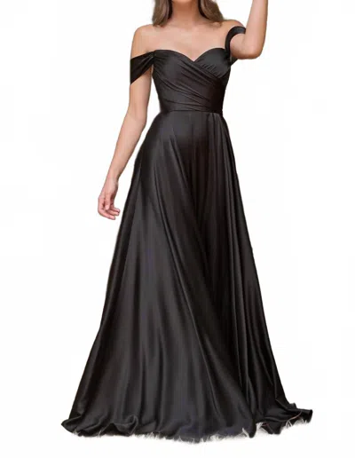 Cinderella Divine Off Shoulder A-line Satin Dress In Black