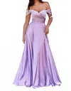 Cinderella Divine Off Shoulder A-line Satin Dress In Lavender In Purple