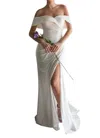 Cinderella Divine Off The Shoulder Bridal Gown In Off White In Animal Print