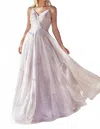 Cinderella Divine Pleated Bodice A-line Glitter Gown In Champagne In White