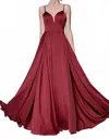 Cinderella Divine Satin Dress With Double Leg Slit In Burgundy In White
