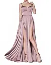 Cinderella Divine Satin Dress With Double Leg Slit In Dusty Rose In Multi
