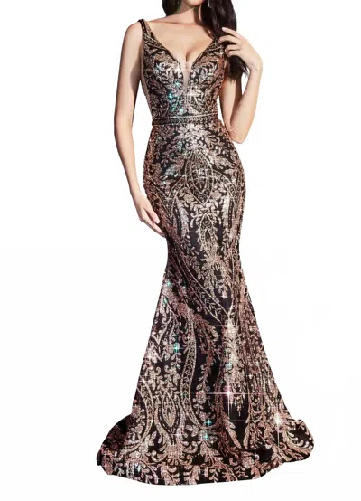 Cinderella Divine Sleeveless Mermaid Dress In Gold Black In Brown