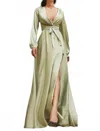 Cinderella Divine Sofia Long Sleeve Satin Dress In Sage