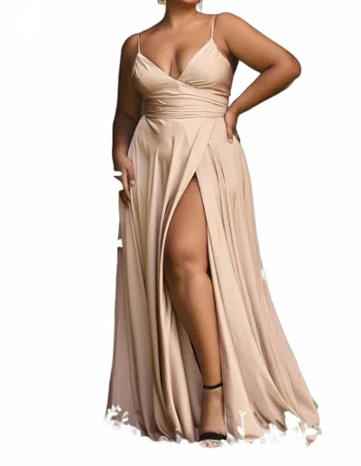 Cinderella Divine Soft Satin Sweetheart Long Dress In Nude In Neutral
