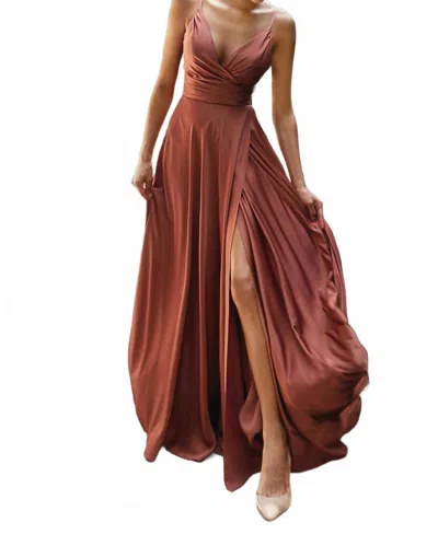 Cinderella Divine Soft Satin Sweetheart Long Dress In Sienna In Gold
