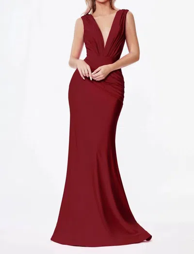 Cinderella Divine Stretch Jersey Evening Gown In Burgundy In White