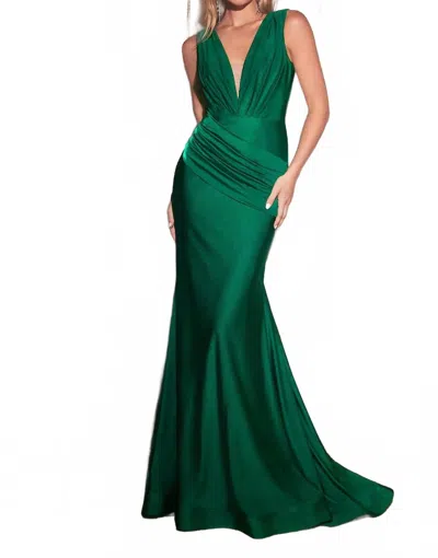 Cinderella Divine Stretch Jersey Evening Gown In Emerald In Gold