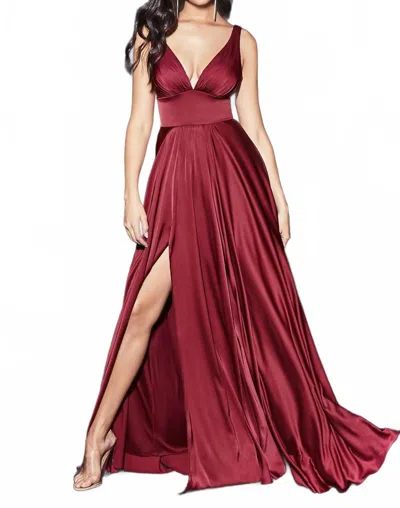 Cinderella Divine Trieste Grecian Soft Satin A-line Dress In Burgundy