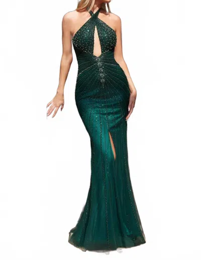 Cinderella Divine Vera Embellished Halter Maxi Gown In Emerald In Green