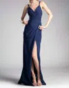 Cinderella Divine Wrap Bodice Prom Gown In Navy In Blue