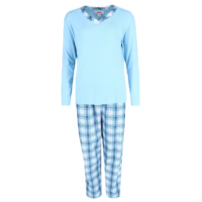 Cinema Studio Women's Long Flannel Pajama Set In Blue
