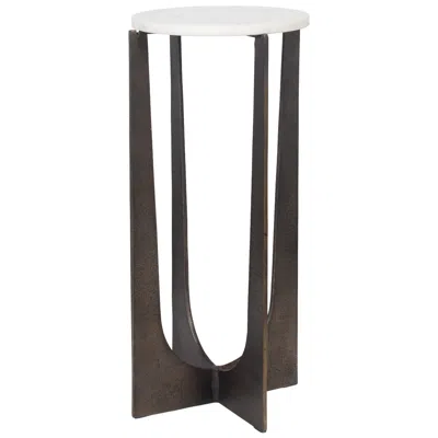 Cinnabar Road 12" Wide Bronze Alum And White Marble Accent Table