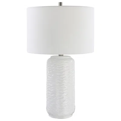 Cinnabar Road Ami White Wavy Ceramic Table Lamp