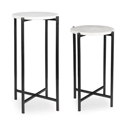 Cinnabar Road Ava Black And White Marble Accent Tables Set Of 2