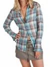 Cino Crinkle Blouse In Azure Plaid In Multi