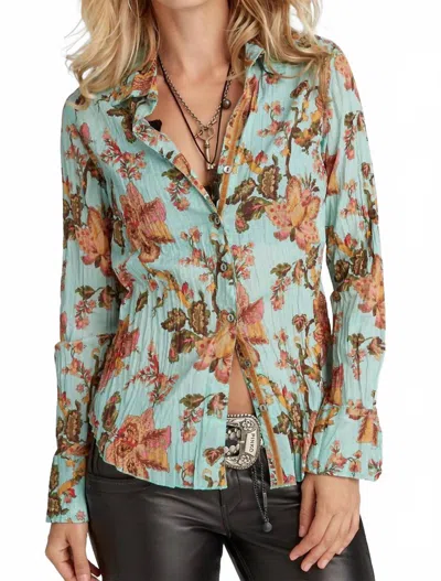 Cino Crinkle Button Front Floral Blouse In Azul Polynesia In Multi