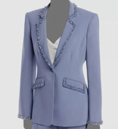 Pre-owned Cinq À Sept $697 Cinq A Sept Women's Blue Kayden Beaded Blazer Jacket Coat Size 10