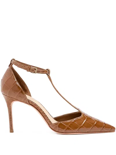 Cinq À Sept 85mm Clara Croc-effect T-strap Pumps In Brown