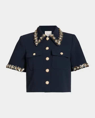 Cinq À Sept Aanya Sunflare Embellished Jacket In Blue