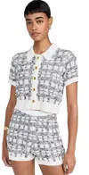 Cinq À Sept Adalee Short-sleeve Cardigan In Black/white