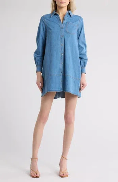 Cinq À Sept Adette Long-sleeve Mini Denim Shift Dress In Light Wash